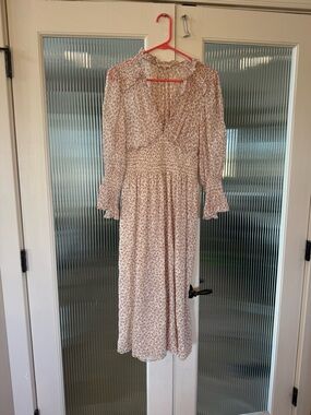 Rebecca Taylor Pink Floral V‑Neck Smocked Midi Dress